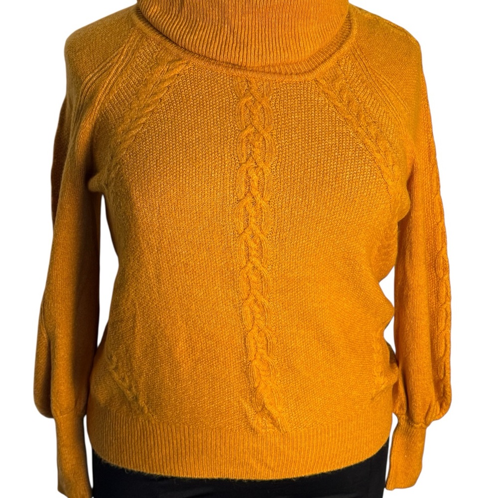 Design History Romantic Women Yellow-Orange Turtleneck Pullover Sweater SZ XL